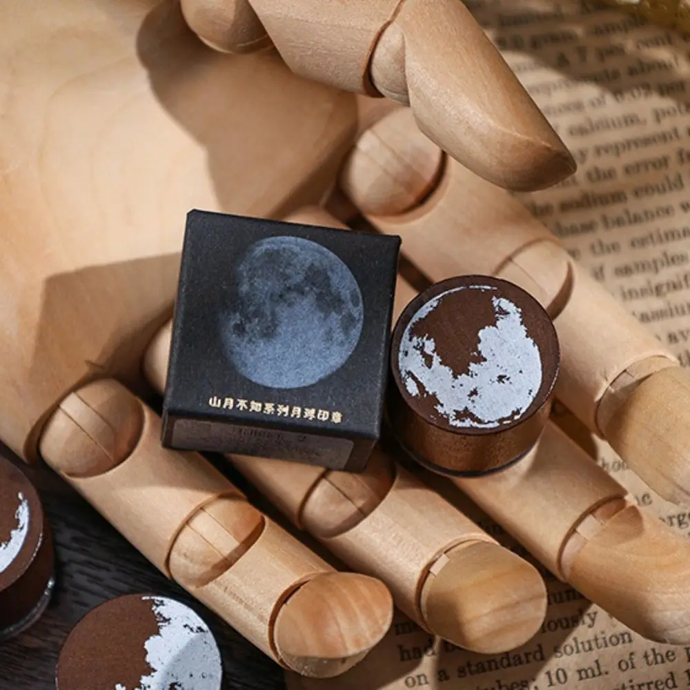 

Retro Mountain and Moon Moon Series Seal Circular Printing Mini Wooden Seal Vintage Card Making DIY Decorative Stamp Stationery