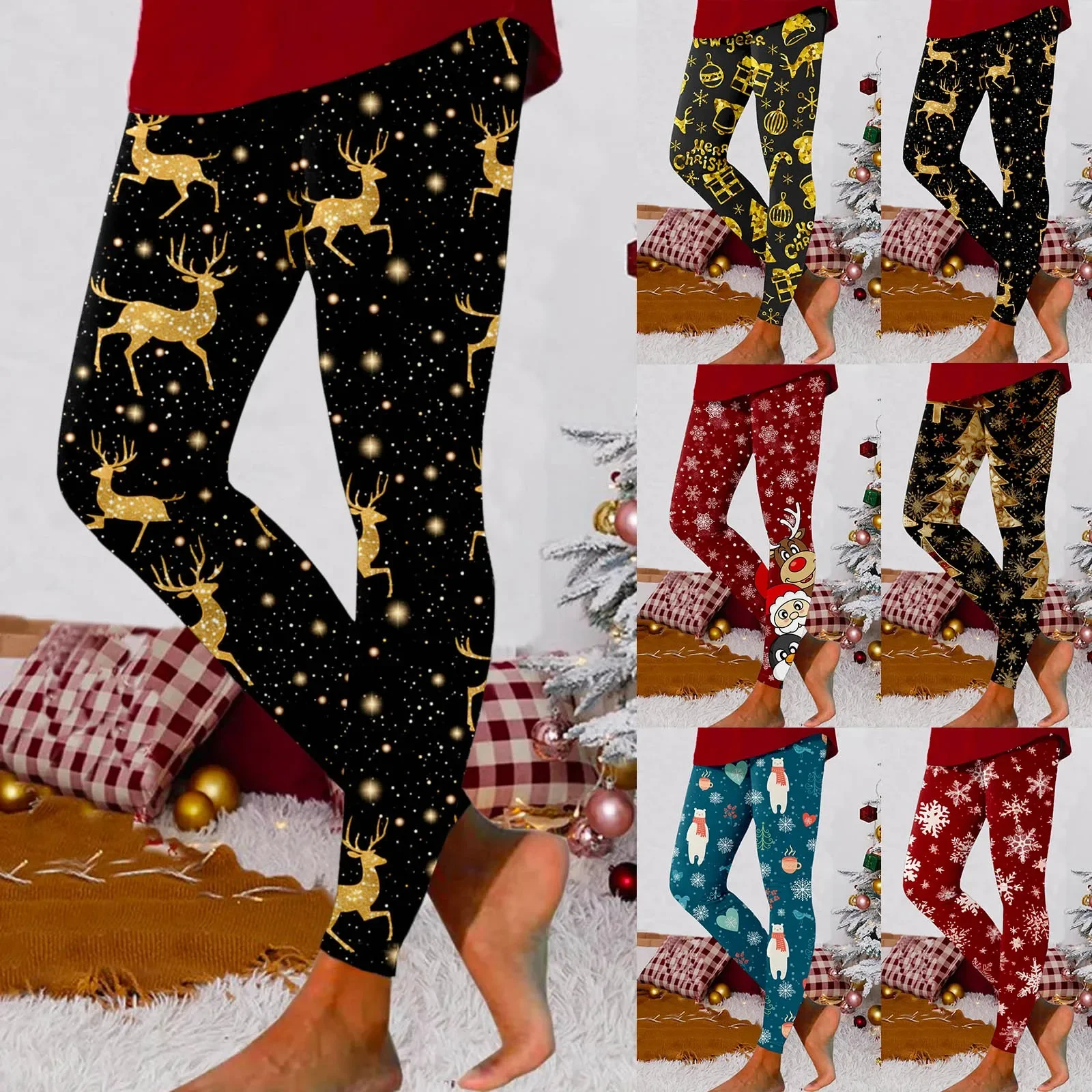 Frauen Weihnachten drucken Leggings hohe Taille lange Trouse Mode Weihnachts hose Winter warme Hosen Damen Weihnachten Yoga hosen