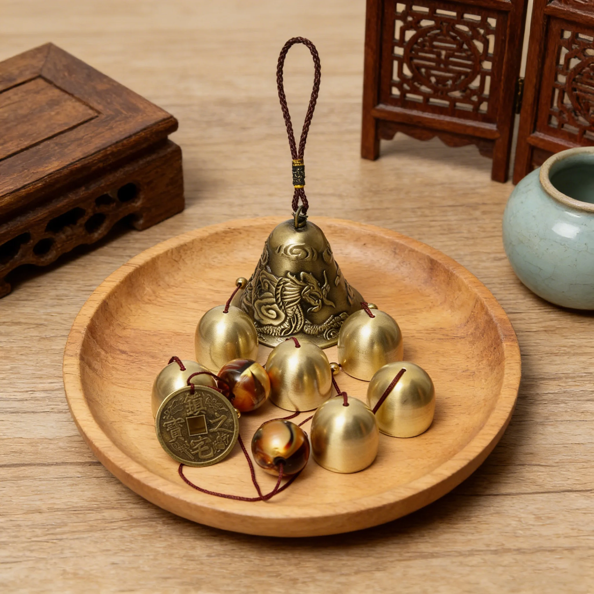 6 Copper Bells Outdoor Metal Wind Chimes Yard Garden Hanging Ornament Decorative Outdoor Weather-Resistant Wind Chimes