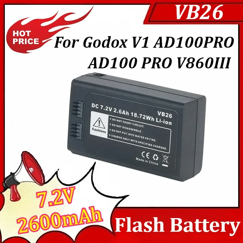 SWZY VB26 2600mAh 7.2V Li-Ion Rechargeable Battery for Godox V1 AD100PRO AD100 PRO V860III Flash Battery