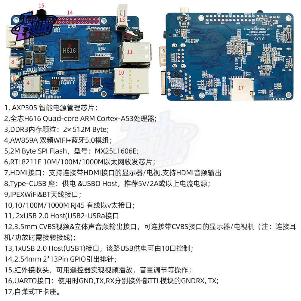 2 1GB RAM Allwinner H616 scheda di sviluppo con custodia per strumento di componenti elettronici per Orange Pi Zero