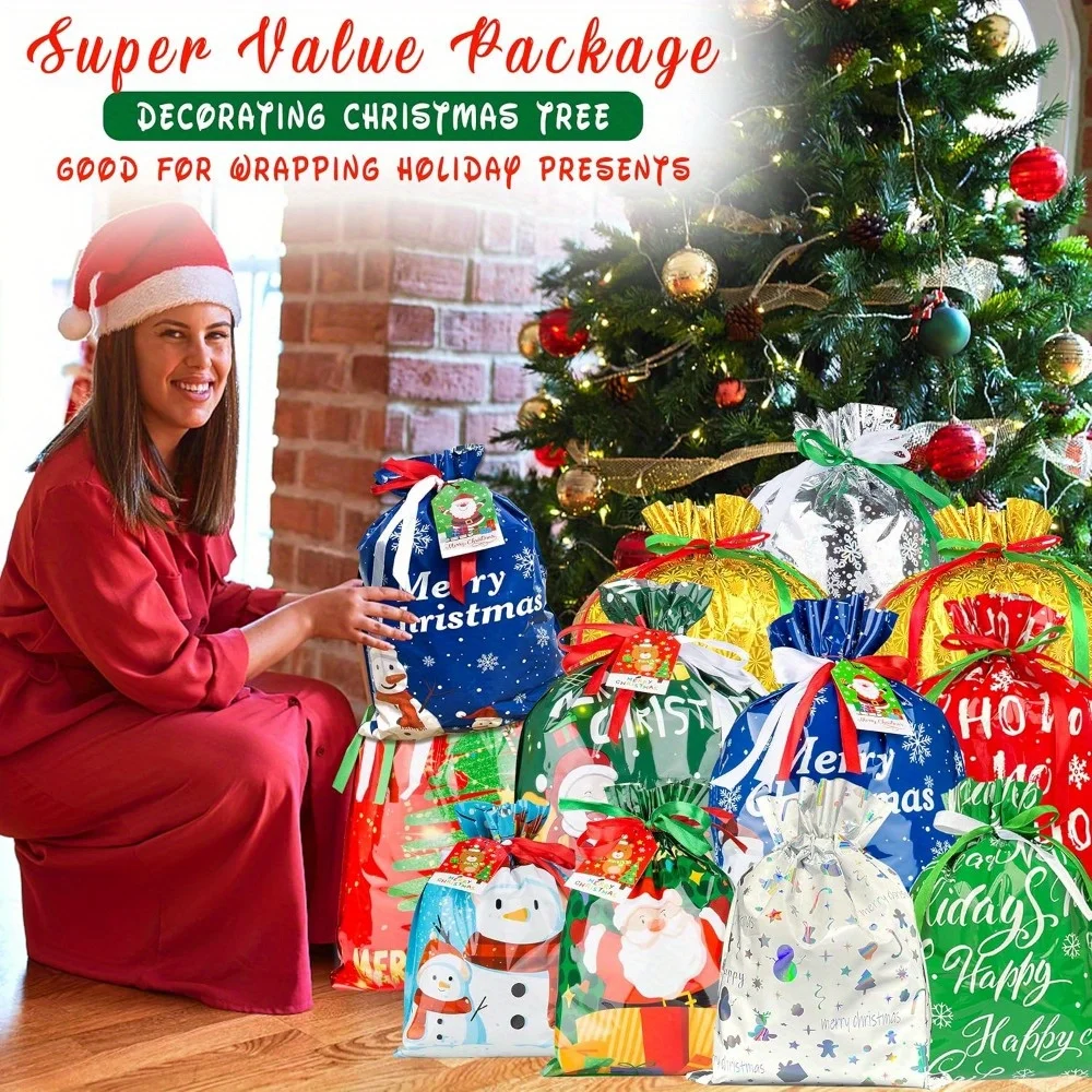 33pcs Christmas Mixed Color Drawstring Gift Bags Christmas Party Holiday Gift Packaging Gift Bags Decorative Bags