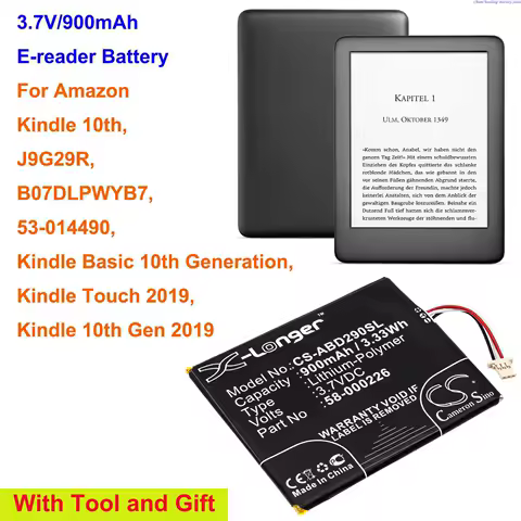 Cameron Sino 900mAh E-reader Battery 58-000226 for Amazon Kindle 10th,J9G29R,53-014490,Kindle Touch 2019,Kindle 10th Gen 2019