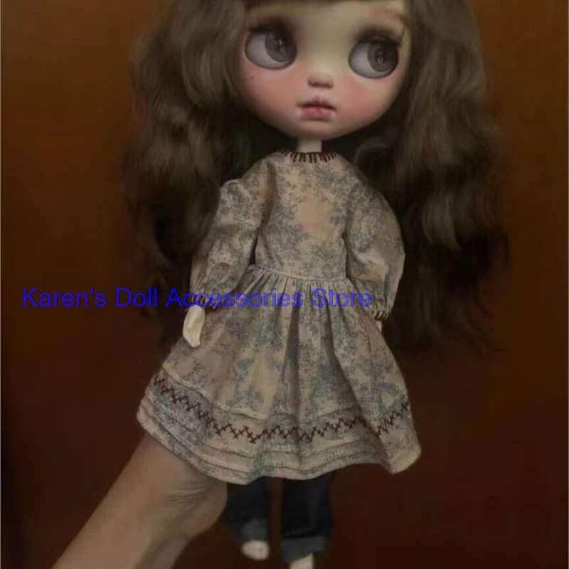 

1pcs 2026 new design dyed tea retro vintage dress for landoudou/Blythe(Fit for Lulu,ymy24,Ob22,24,26,zone, Jenny)