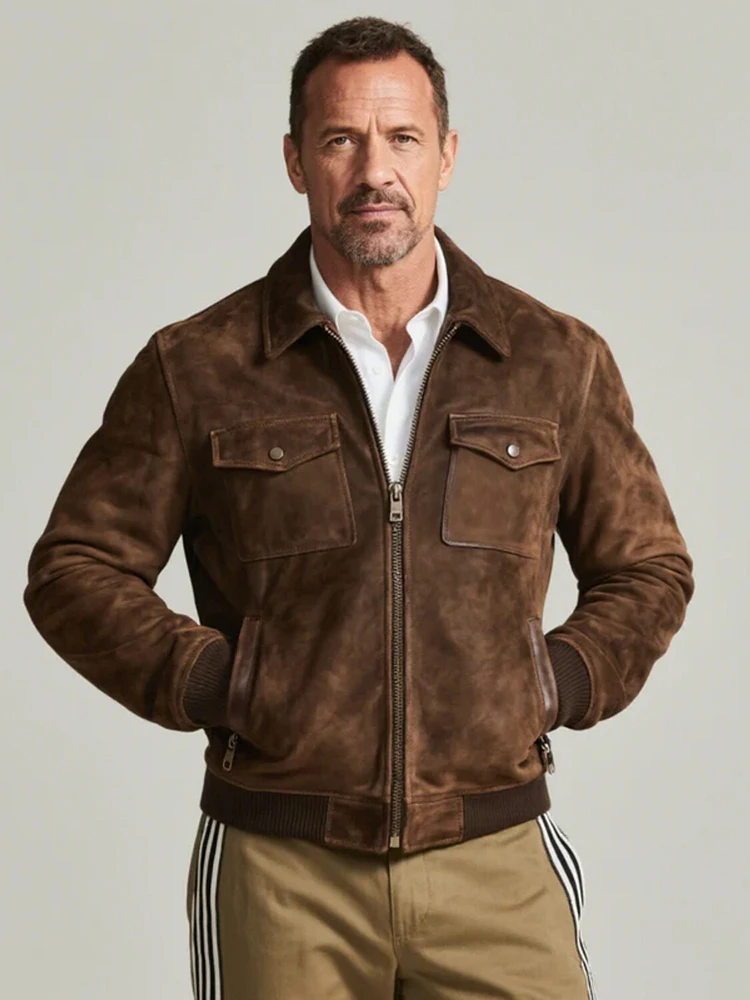 

Мужская винтажная уличная куртка на молнии с несколькими карманами и лацканами с длинным рукавом, прямая осенне-зимняя теплая повседневная модная мужская куртка