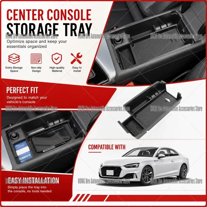 For Audi A4 B9 A5 F5 2017-2023 Central Armrest Storage Box Non-slip Rubber Organizer Console Tray Interior Accessories