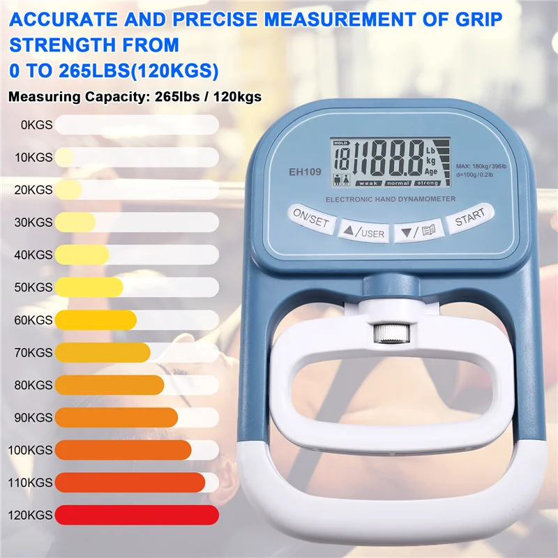 B72A EH109 Probador avanzado de fuerza de agarre manual, dinamómetro digital, herramienta de entrenamiento de fuerza máxima de 180 kg/396 libras