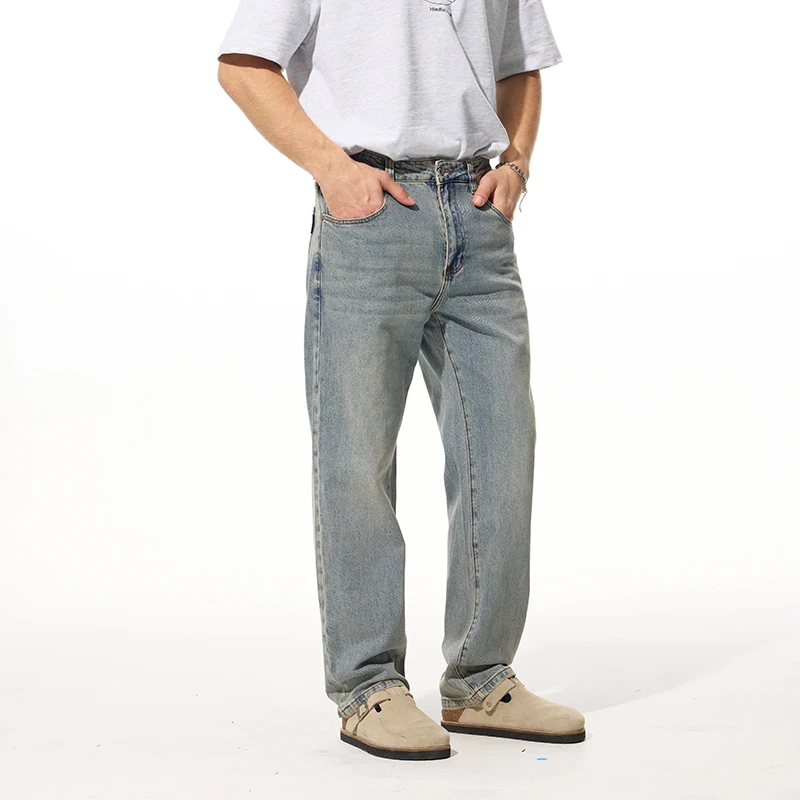 

spring and summer new stretch straight leg jeans mud dyed blue simple basic everything