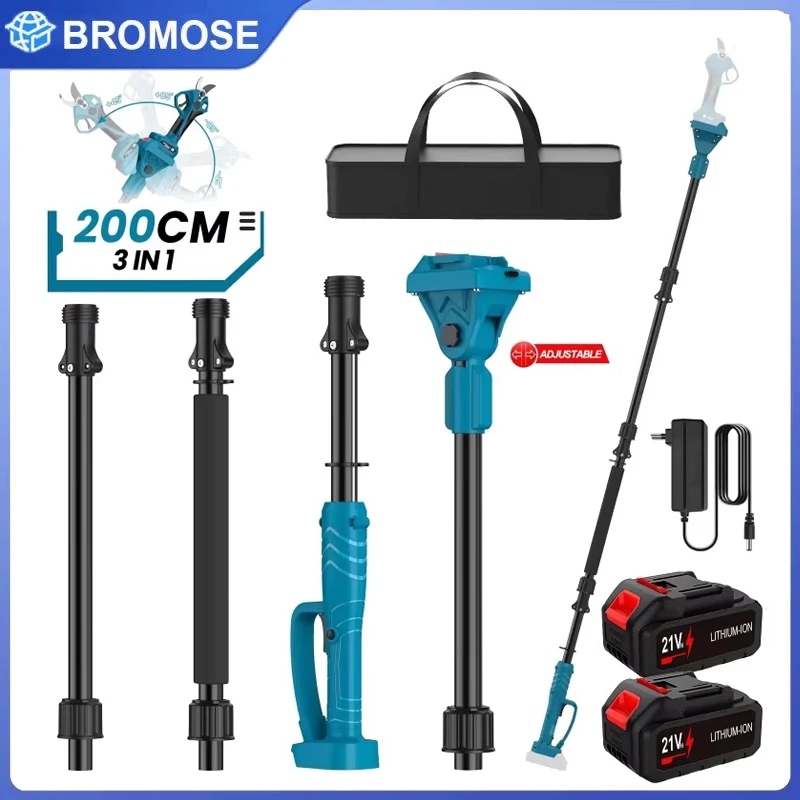 Bombeau d'extension de 2 m à brancher pour cisailles électriques et tronçonneuses 180 °   Canne télescopique réglable pour haute portée compatible avec batterie Makita 18V