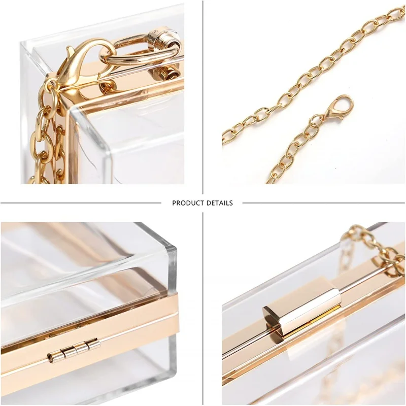 Best Seller Women Clear Purse Acrylic Clear Clutch Bag, Shoulder Handbag With Removable Gold Chain Strap Birthday Gifts