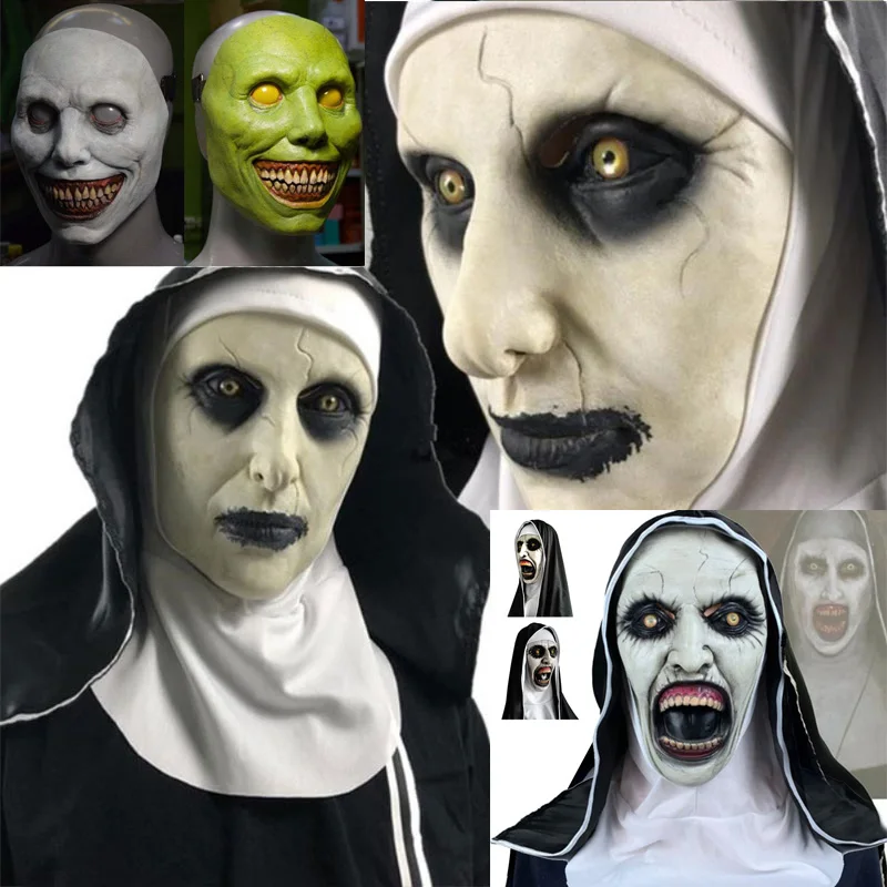 The Horror Scary Nun Latex Mask w/Headscarf Valak Cosplay for Halloween Costume