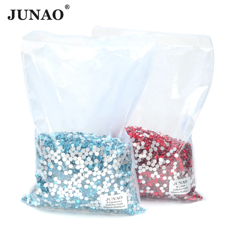 JUNAO Top Quality 100Gross SS6 SS8 SS10 SS16 SS20 Pink Red Glass Rhinestones Appliques Flatback Nail Crystal Stones for Clothes