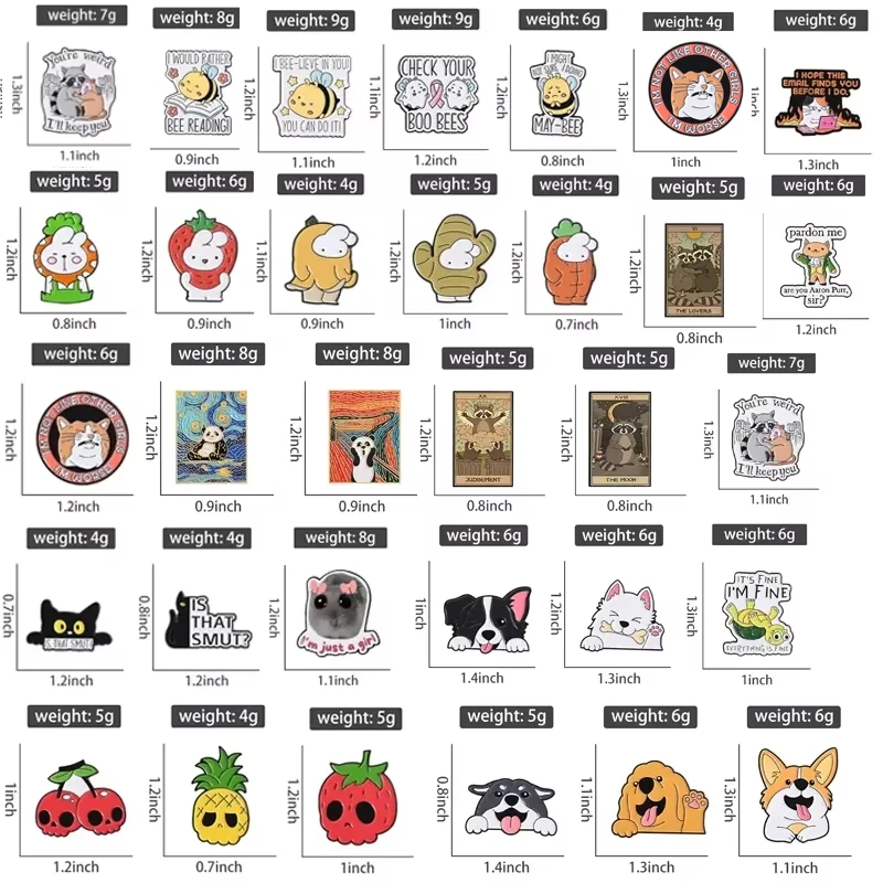 Cartoon Cute Dog Cat Fruit Rabbit Series Enamel Pins Screaming Panda Raccoon Brooch Lapel Badge Clothes Accessories Jewelry Gift