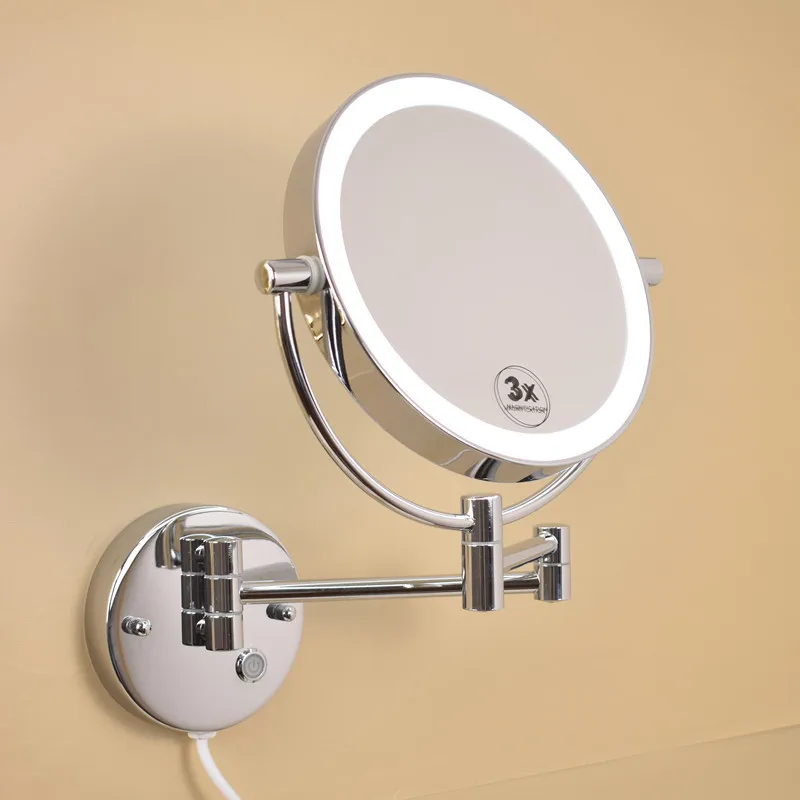 YFY retractable wall-mounted illuminated makeup mirror, multiple enlargement, double-sided rotating bathroom beauty dressing