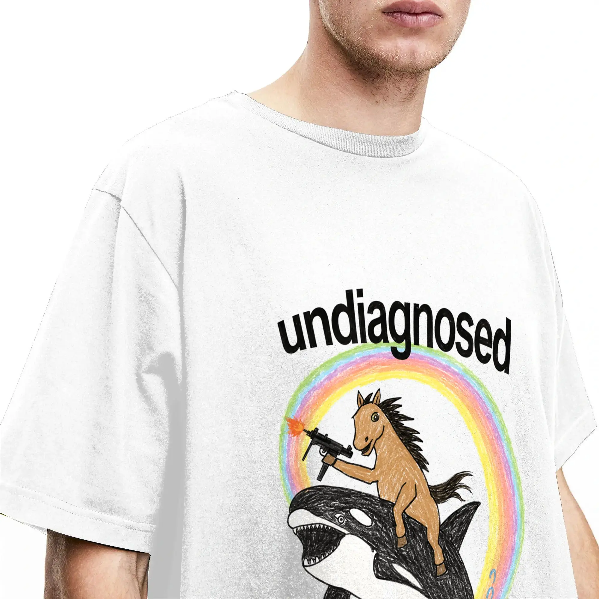 Undiagnostiziert, aber etwas stimmt nicht Pferd mit Orca-Wal T-Shirt Harajuku T-Shirts Kurzarm Y2K Spaß-T-Shirt 100% Baumwolle – Detail 3
