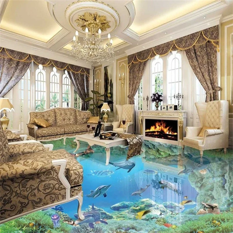 beibehang Dolphin Whale Custom Murals Wallpaper for Living Room Bathroom Floor home Decoration 3D Mural PVC Self-adhesive Floor