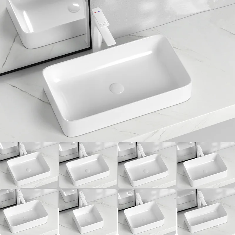 

Nordic Countertop Sinks Home Hotel Bathroom Ceramic Washbasin Rectangular Balcony Wash Basin Pool Washroom Laundry Sink with Tap