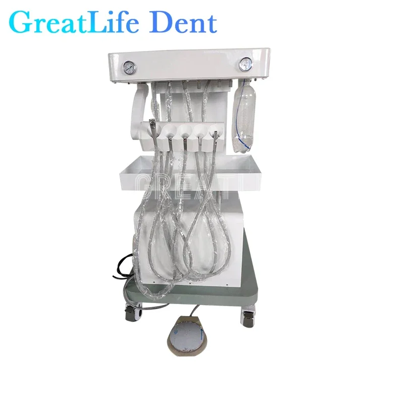 GreatLife Dent 550W Portable Dental Turbine Delivery Unit Air Compressor Suction System 6Hole with Handpiece Ultrasonic Scaler