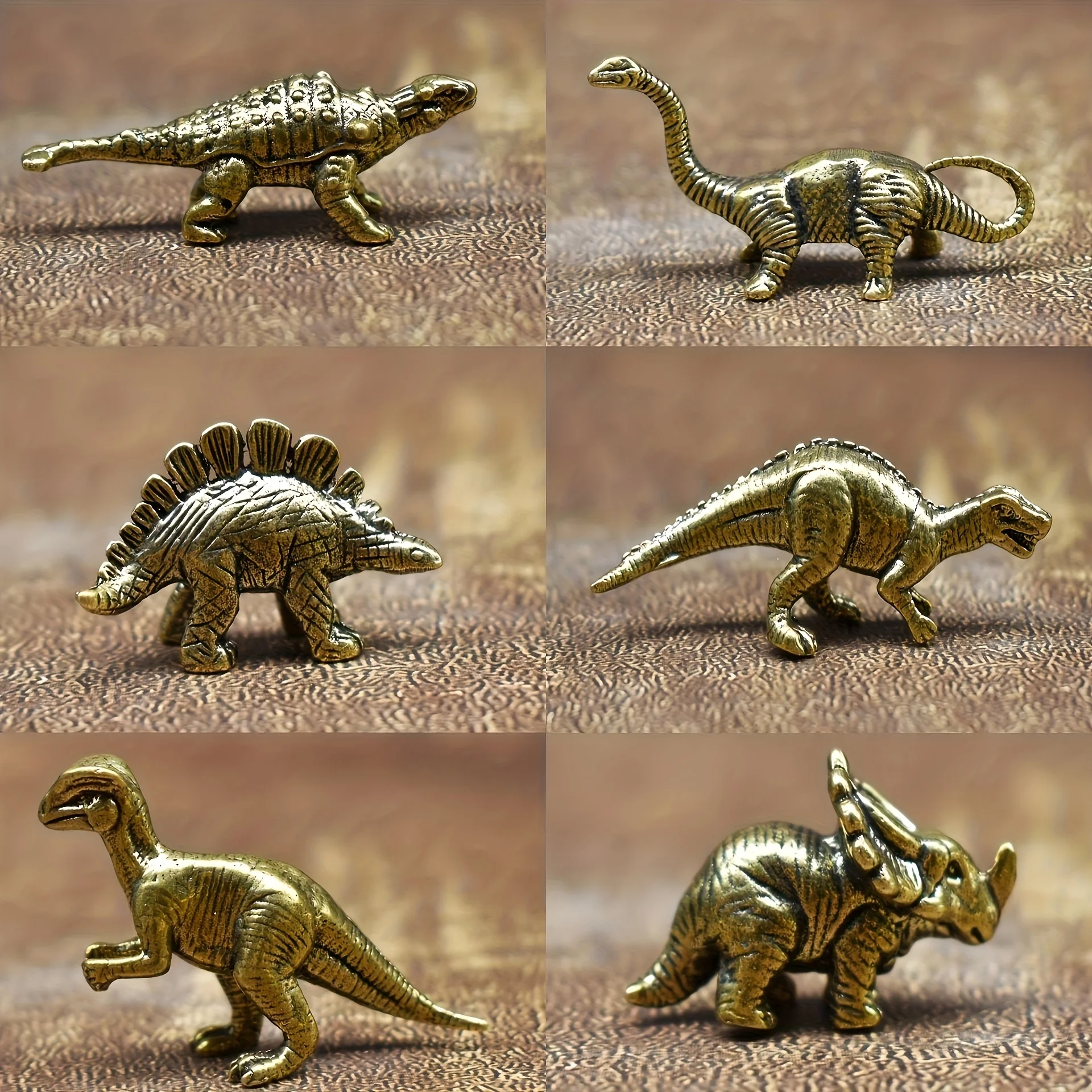 6 Pieces Jurassic Dinosaur Mini Brass Ornaments, Dinosaur Ornaments, Beautiful Office Desk Decorations