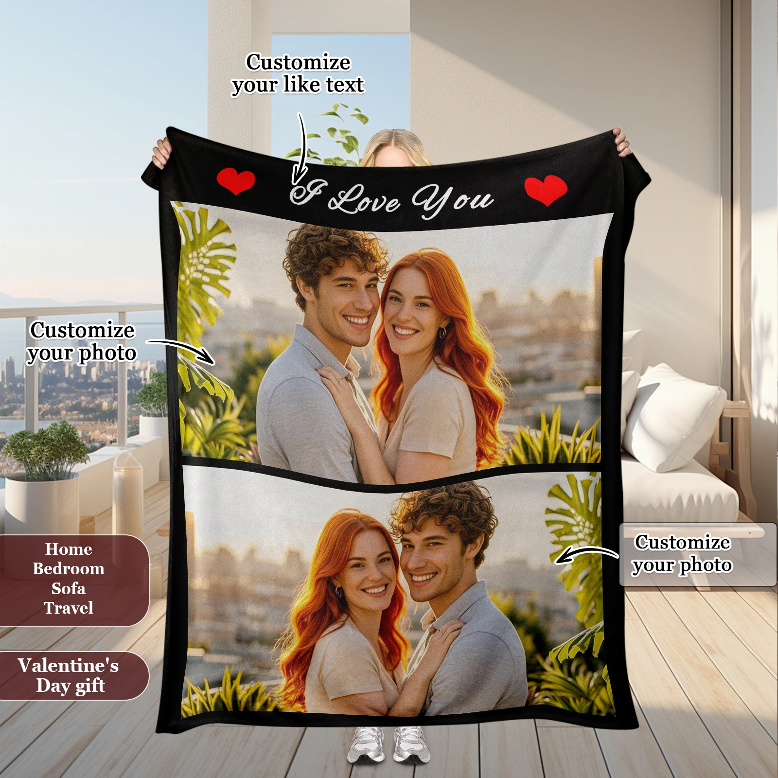 

Warm And Romantic Couple Customized Blanket Sweet Couple Photo Unique Valentine's Day Gift For Boyfriend Girlfriend Husband Wife