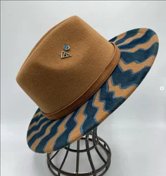 Hand-painted Fedora Hat Men's and Women's Hat Panama Spring Autumn Fashion with Wrapped Feather Wool Fedora Hat Big Brim