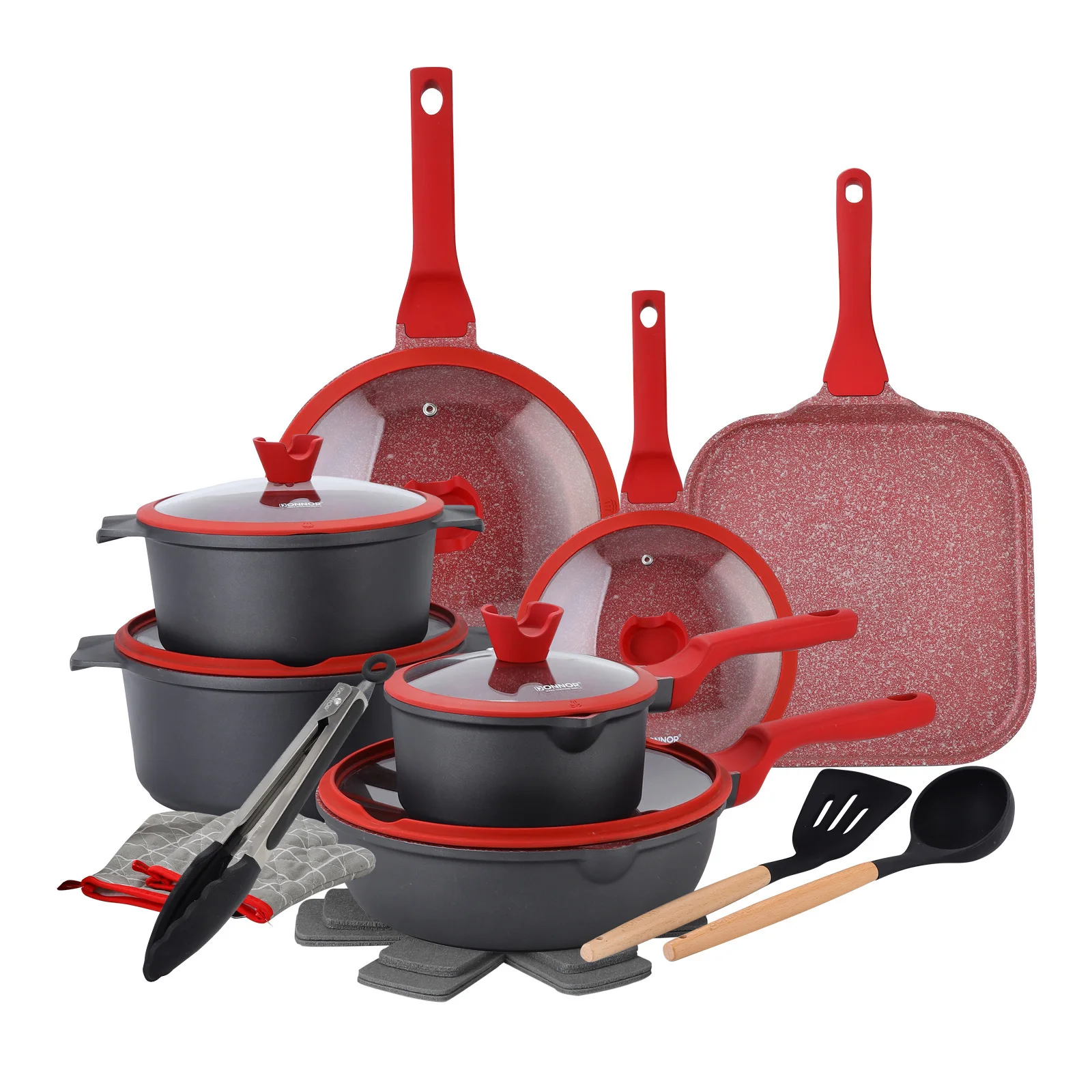 Elegant Housewarming 21PCS Cookware Bundle Crown Detail 18cm Milk Pot 28cm Pizza Pan Spatula Spoon Clip Gloves Stunning Visual