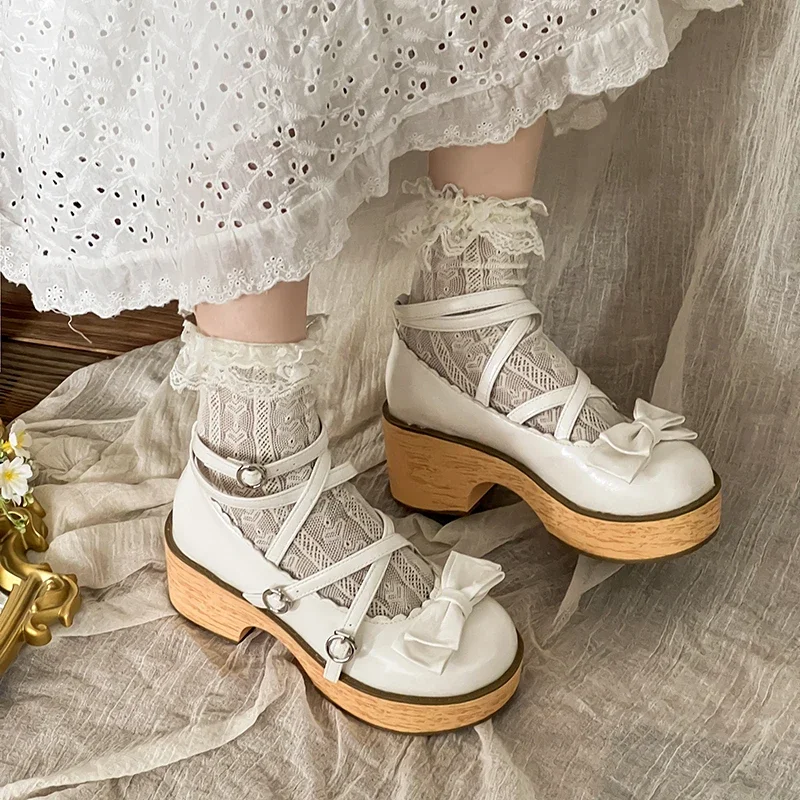 

Women's Mary Janes Shoes Fashion Sweet Style High Heels Exquisite Bow Wedding Shoes for Woman Elegant Casual Shoes Zapatos Mujer