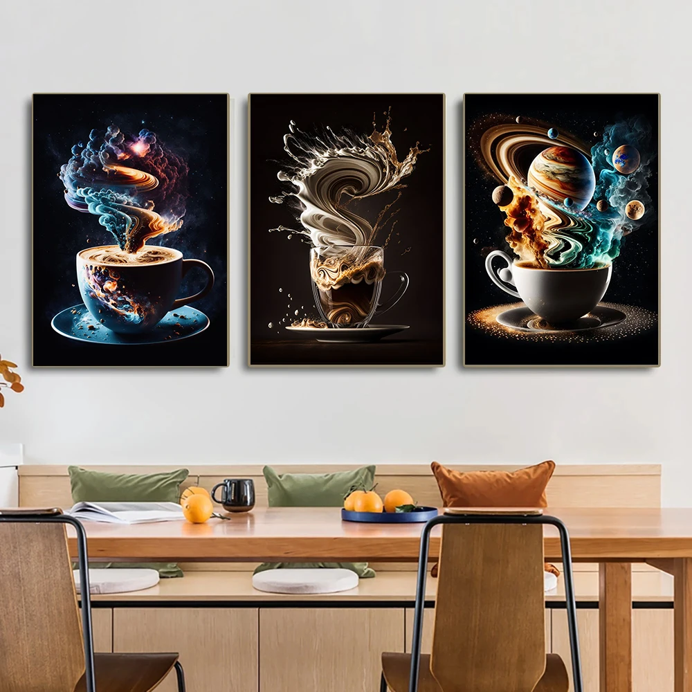 Vintage Hand Ground Coffee Canvas Painting Latte Planet Poster Prints Bars Kitchen Cafe Wall Art Picture Home Restaurant Decor