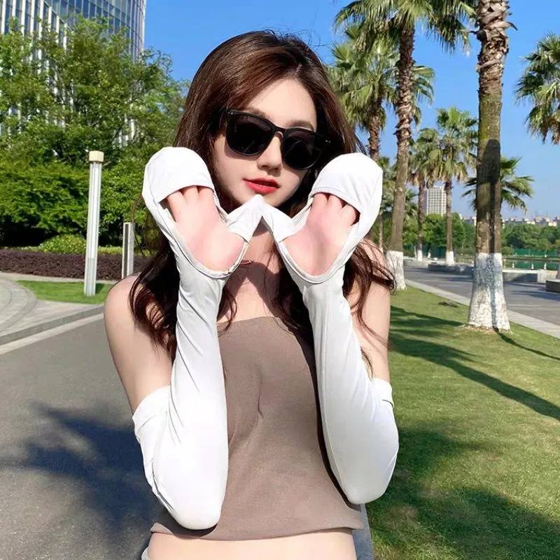 Ice Sleeve Sun Protection Sleeves Anti-UV Driving Gloves Long Fingerless Arm Sleeve Solid Color Summer Arm Protection Outdoor