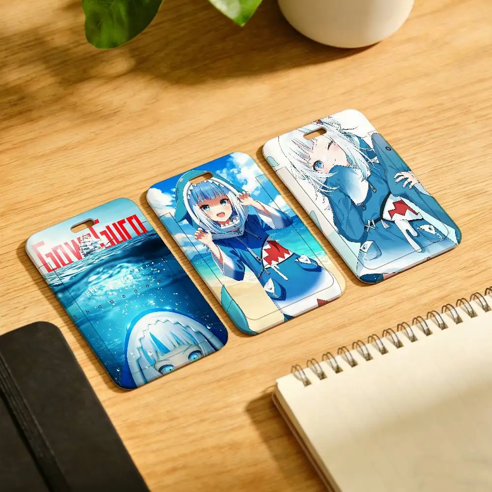 Cartoon Girl Gawr Gura Lanyard Pull Back Clip Holder and Card Holder Rotating Back ID Card Family Gift