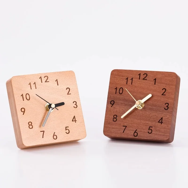 

Solid wood alarm clock desktop clock retro minimalist creative clock desktop ornament