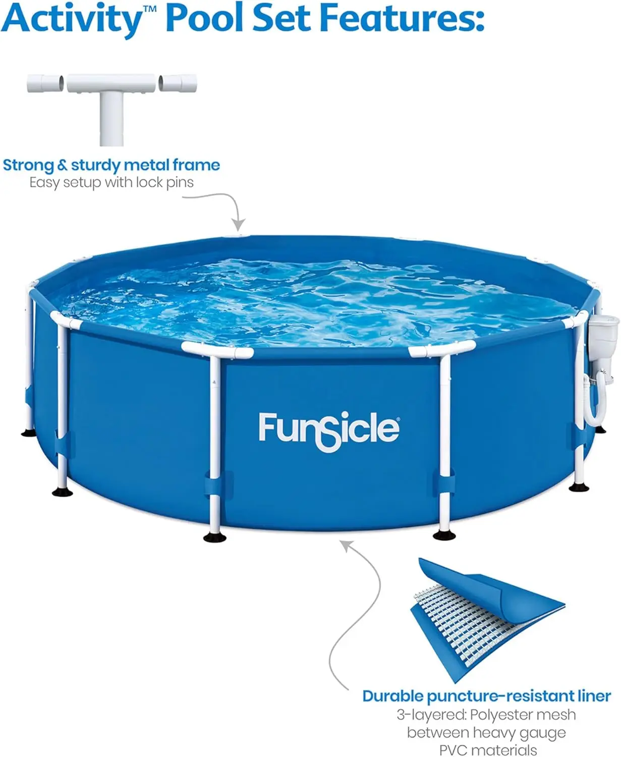 Funsicle-Ensemble de piscine hors sol pour activités de plein air, cadre rond en métal, pompe à filtre SkimmerPlus et F, 5 prêts hypothécaires, 10 po x 30 po