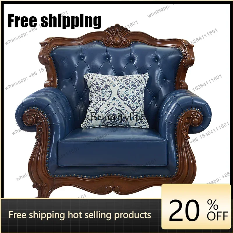 

X4 American all-solid wood cowhide sofa European-style villa large apartment retro high-end leather