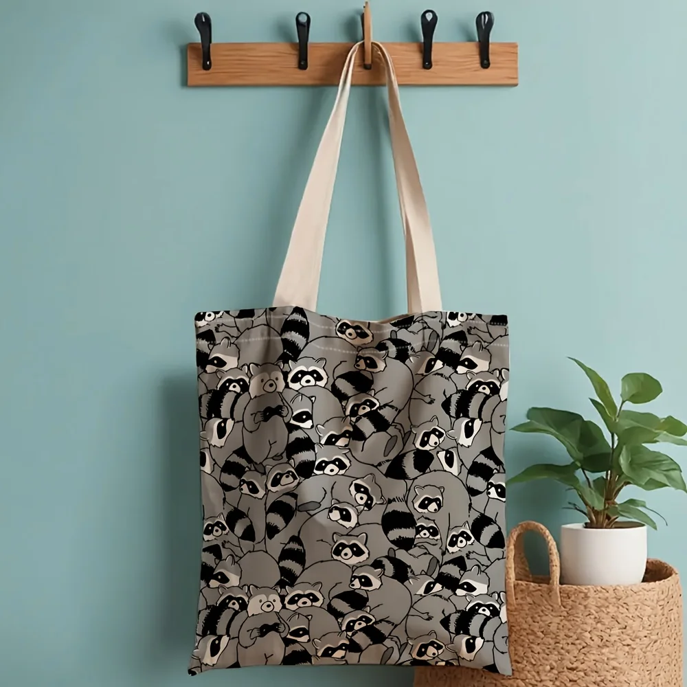 A Gray raccoon Multi-functional Ladies Canvas Bag – Doubles as Jewelry Organizer & Fashionable Toiletry Bag