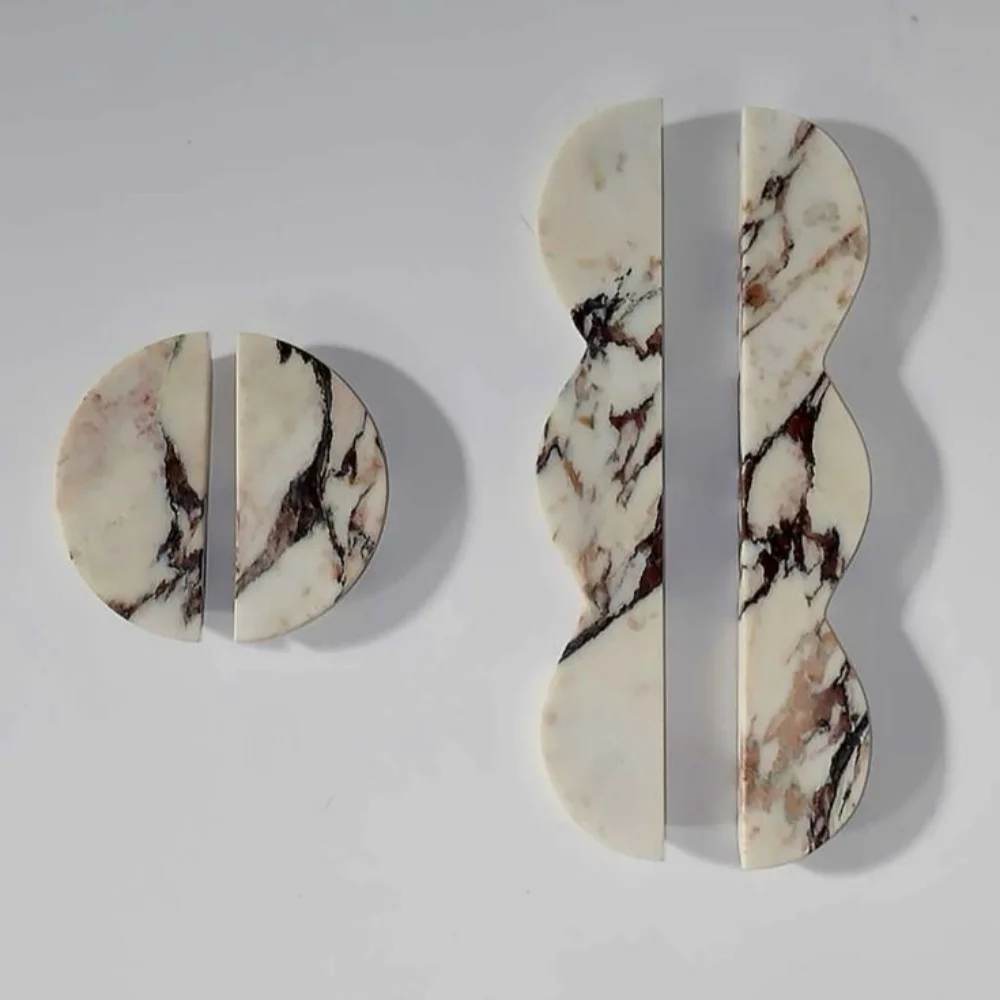 100% Natural Stone Handcarved Wavy Door Pull Handles, Luxury Marble Cabinet Pulls Elegant Retro Home Decor Hardware