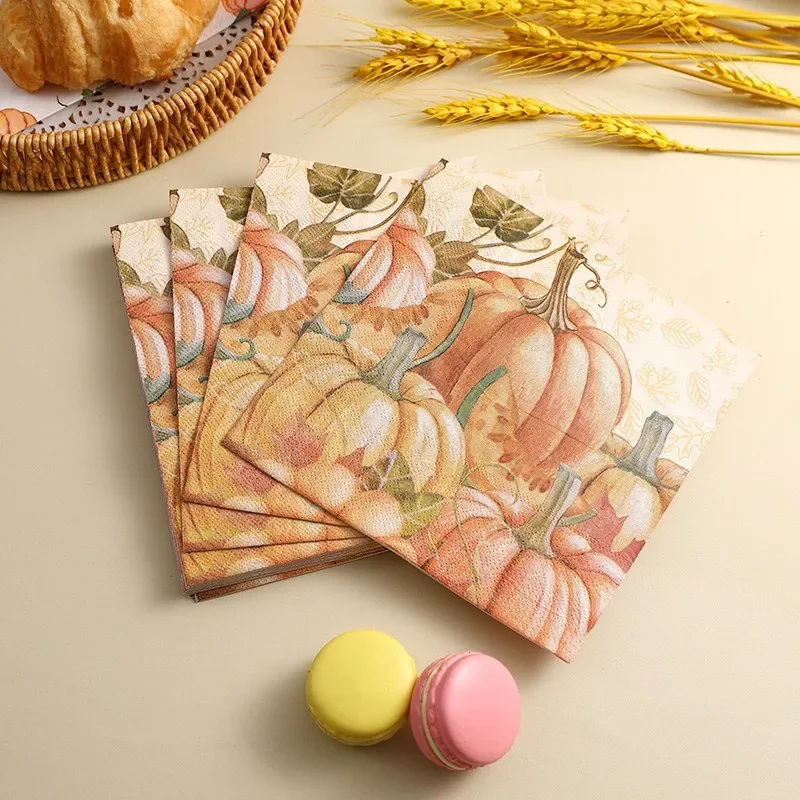 Picture 7: 20Pcs/pack Thanksgiving Pumpkin Tissue Two Layer Printed Handkerchief Party Decoration Table Dinner Paper