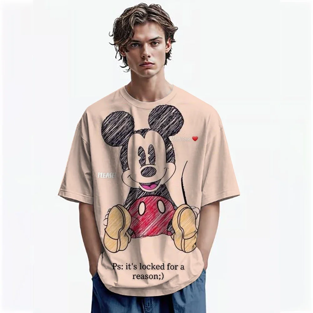 Disney 2025 Men's T-shirt Mickey Mouse 3D Printed Short Sleeve Oversized Tshirt Men's And Women's T Shirt Children Clothing
