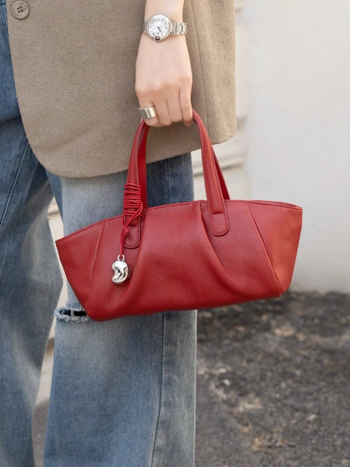 

FIRMRANCH Легкая роскошная модная повседневная женская сумка из мягкой кожи на одно плечо с диагональным крестом, милая подвеска в виде фасоли, кошелек Cchi