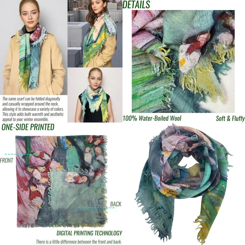 

Женский шарф из пашмины 39x39, 100% чистая шерсть, художественная картина маслом, зимняя накидка премиум-класса для любителей искусства