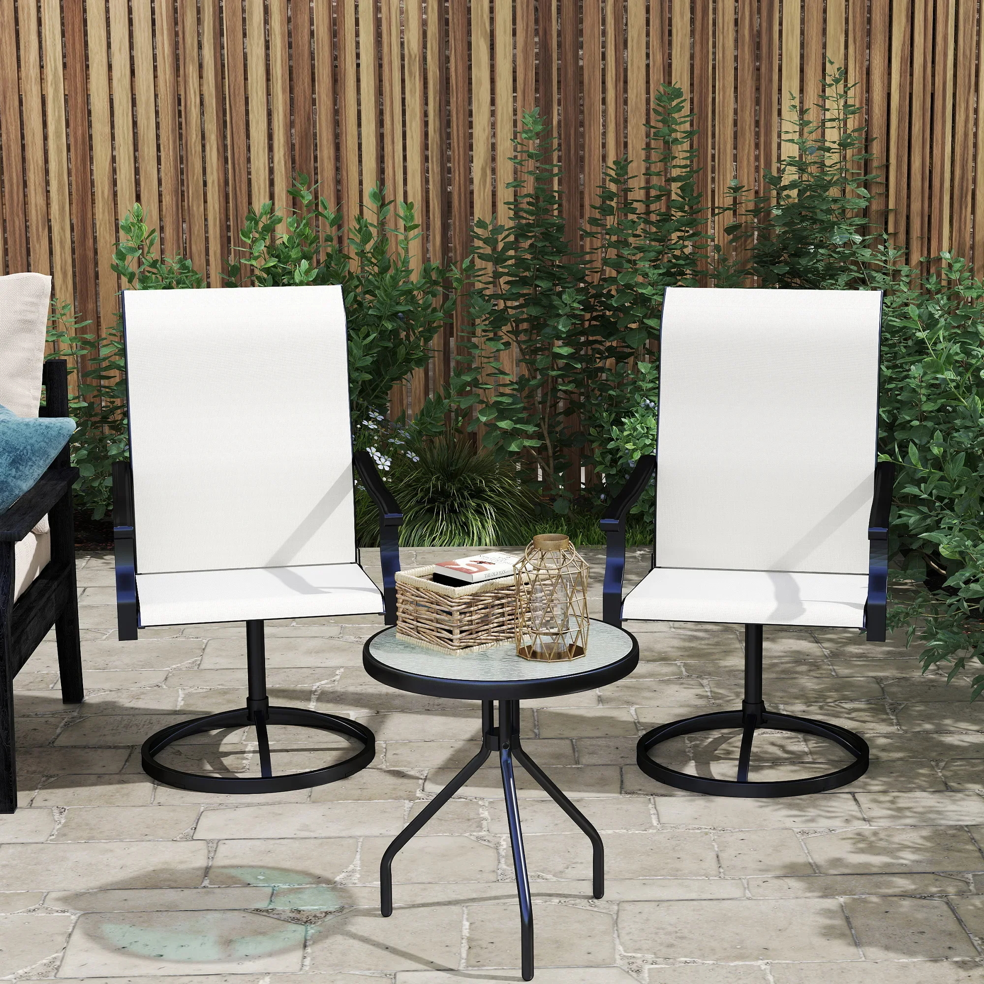 

2pcs Patio Swivel Chairs,Outdoor Garden Bench,garden chair,swivel chairs set of 2,ergonomic backrest and curved seat,Cream,black