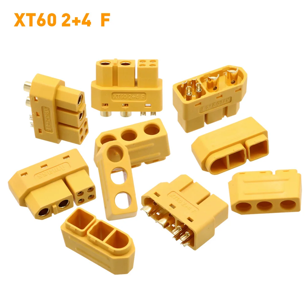 Amass XT60 – prise mâle femelle (2 + 4), 5 paires, avec broche de Signal et gaine, fil à souder, accessoires de modèle