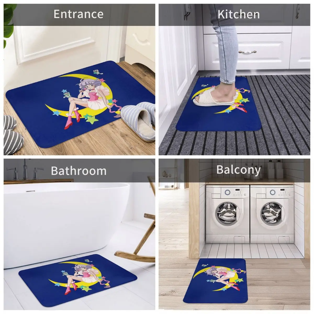 Creamy Mami Cartoon Non-slip Doormat Kitchen Mat At Night Moon Balcony Carpet Entrance Door Rug Bedroom Decorative