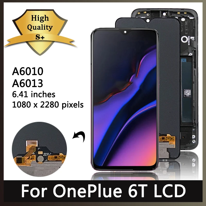 6.41 "oryginalny wyświetlacz AMOLED dla OnePlus 6T LCD 1 + 6T montaż digitizera ekranu dotykowego jeden Plus 6T A6010 A6013 wymiana wyświetlacza