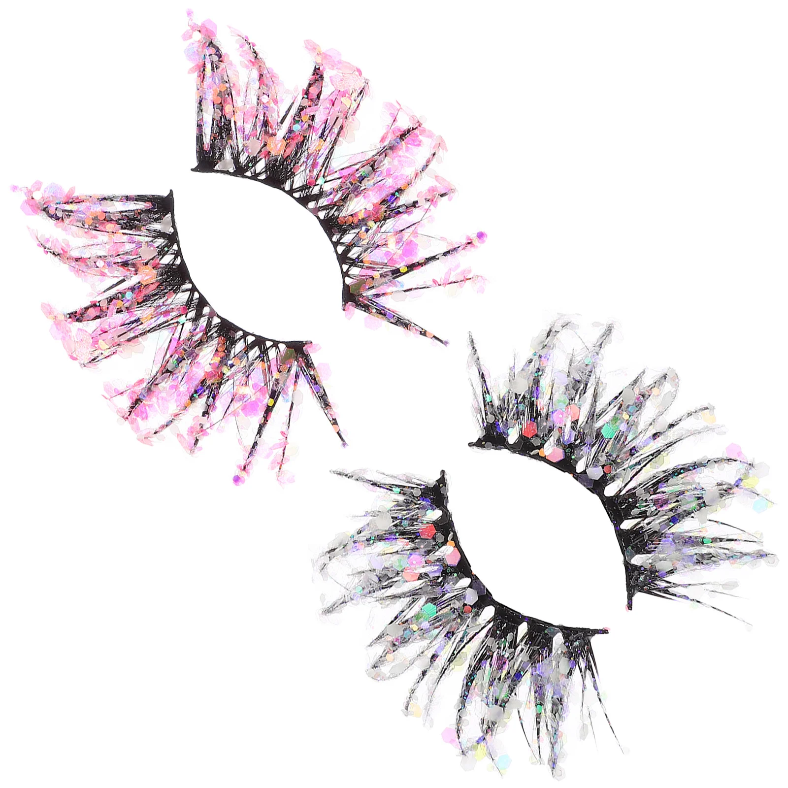 2Pairs Luminous Eyelashes 3D Glitter False Lashes Fluorescent Design Easy to Apply for Beginners Party Date Club Wear Decorative
