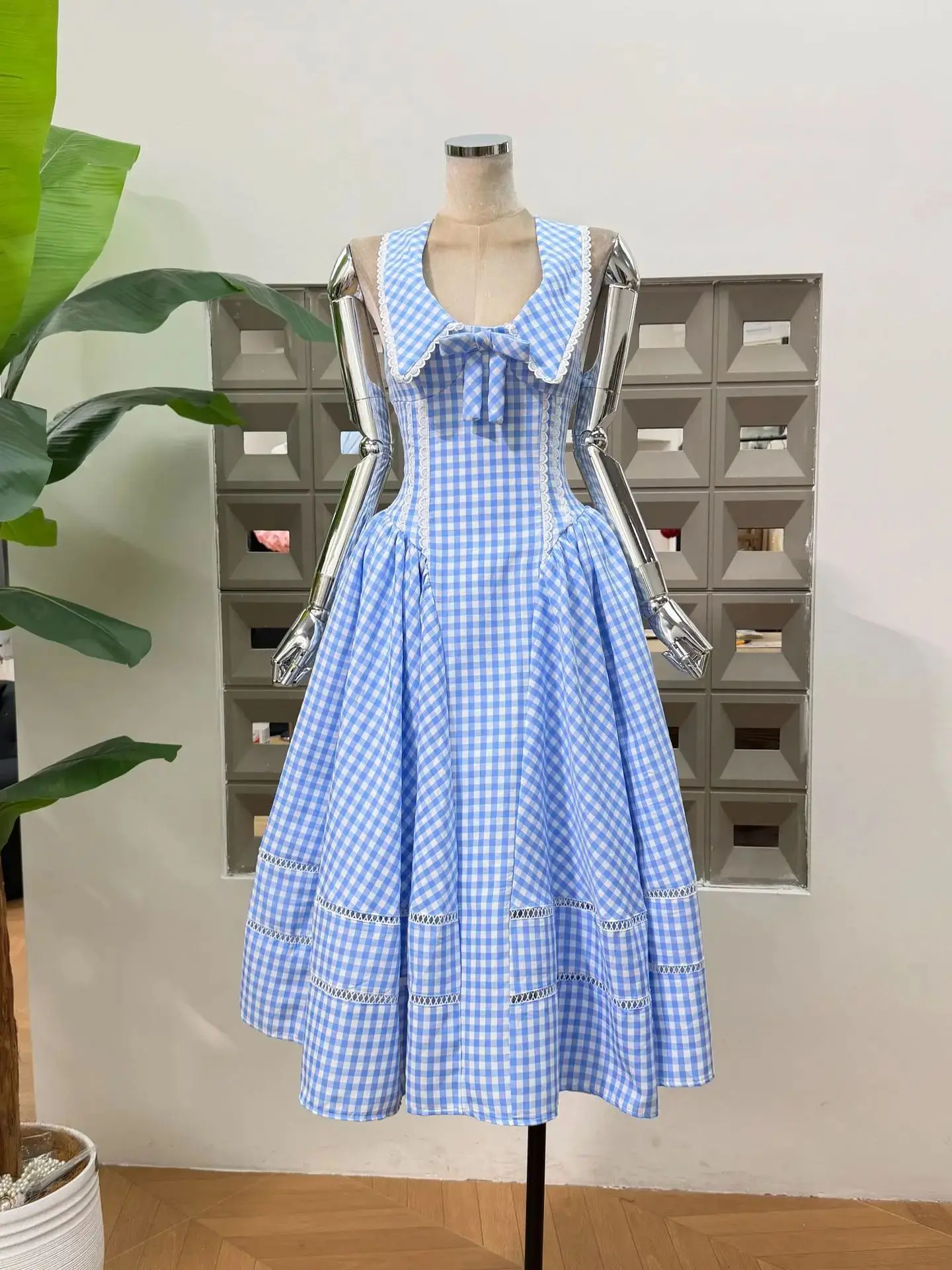 

Women Sexy Sleeveless Plaid Long Dress Backless Princess Lolita Design Clothes for Girls Birthday Celebrity Cocktail Dresses