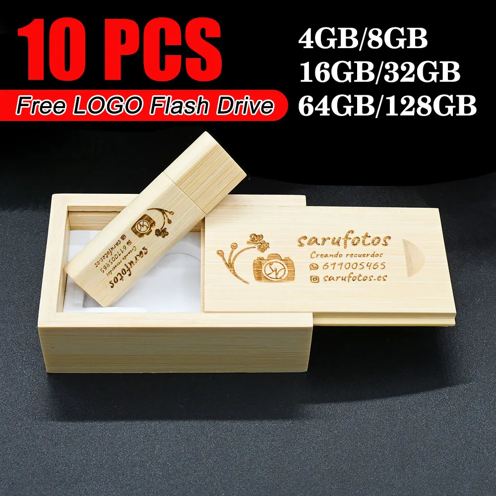 

10PCS wholesale Wooden Usb 2.0 Flash Drive 128GB 64GB Wedding Gift Pen Drive 32GB 16GB 8GB 4GB U Disk Free Custom Logo