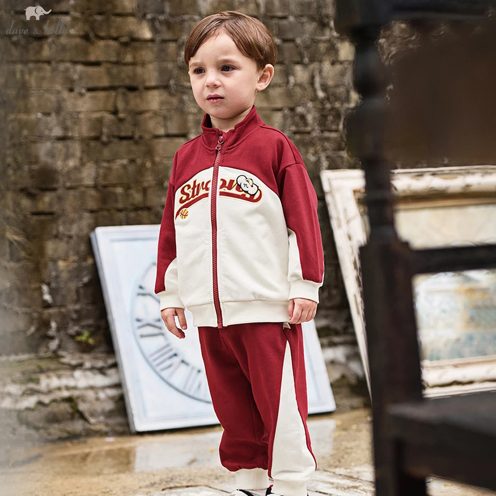 

Dave Bella Boys Autumn Spring Knitted Sweatshirt Trousers Suits Kid Zipper Coat +Pant 2Pcs Set Casual Tracksuits Cloth DB3252466