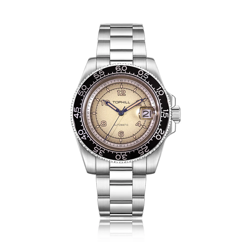 TOPHILL Gradient Dial Mens Mechanical Watch 41mm Flat Sapphire Glass Calendar Luminous Automatic Wristwatches 30m Waterproof