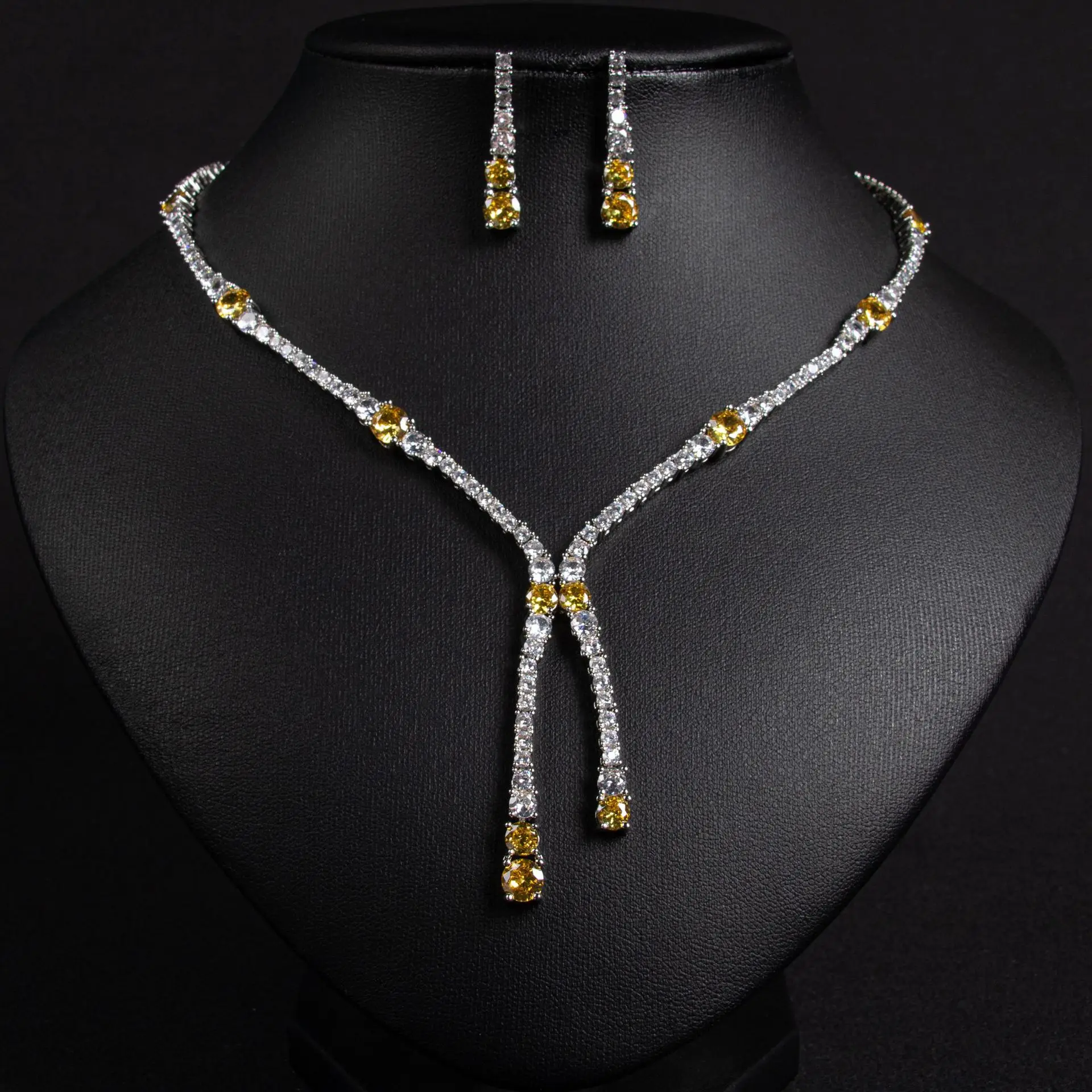 

New Simple Fashion Everyday Yellow Necklace Earrings Set of 2 s Jewelry Women's Dress Suitable for Wedding Prom Gift M-784