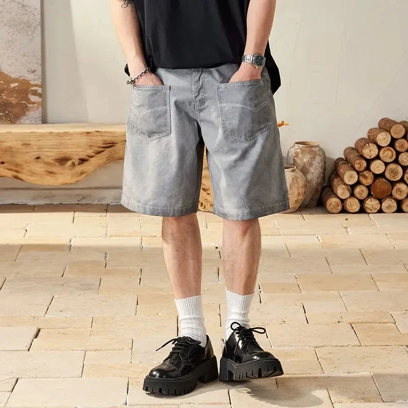 Men Summer Streetwear Washed Cotton Vintage Dirty Fashion Loose Casual Plus Size Cargo Shorts Cityboy Short Pant